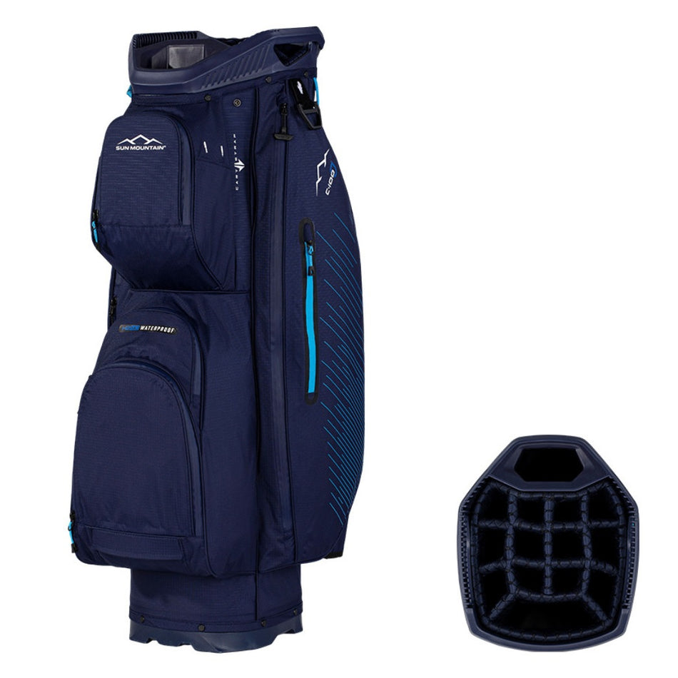 Sun Mountain H2NO C-100 Waterproof 14-Way Trolley Golf Bag - Navy/Ice Blue - with divider