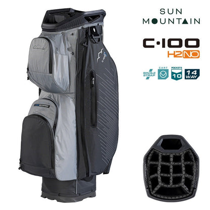 Sun Mountain H2NO C-100 14-Way Waterproof Cart Golf Bag - Steel/Cadet - with features