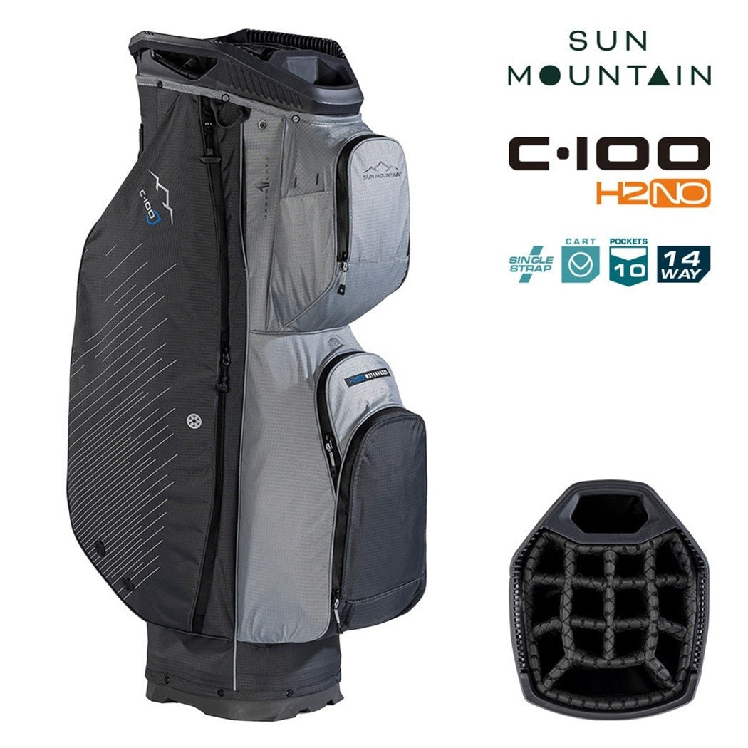 Sun Mountain H2NO C-100 Waterproof 14-Way Trolley Golf Bag - Steel/Cadet - storage pockets