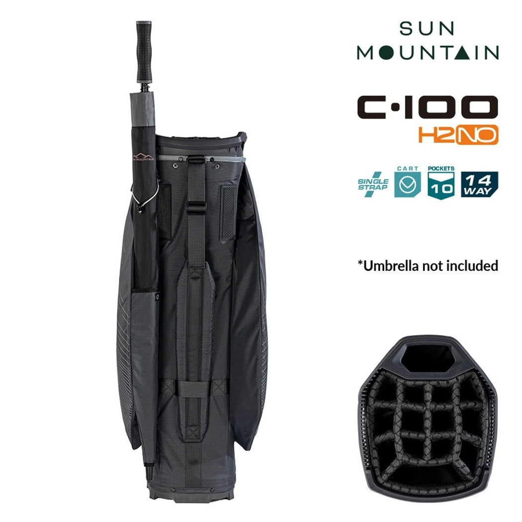 Sun Mountain H2NO C-100 Waterproof 14-Way Trolley Golf Bag - Steel/Cadet - rear view with carry strap