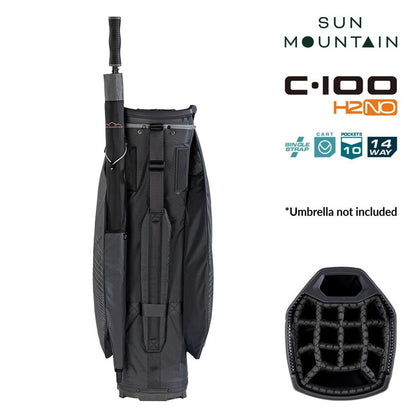 Sun Mountain H2NO C-100 14-Way Waterproof Cart Golf Bag - Steel/Cadet - rear view with carry strap