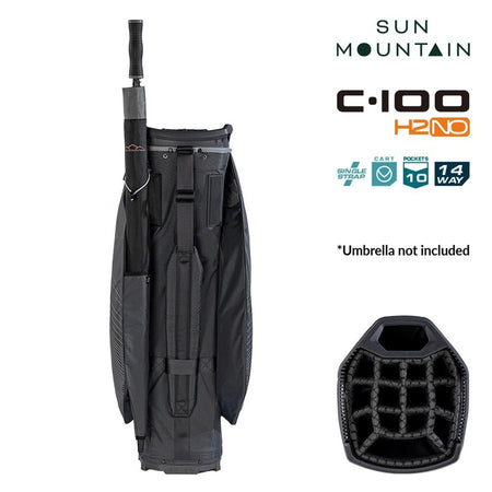 Sun Mountain H2NO C-100 Waterproof 14-Way Trolley Golf Bag - Steel/Cadet - rear view with carry strap
