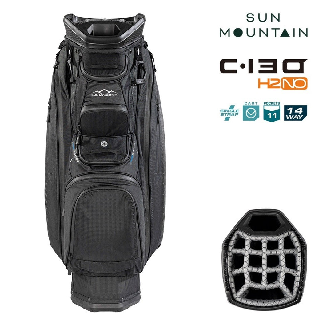 Sun Mountain H2NO C-130 Cart/Trolley Bag 14-Way - Black - zipped pockets