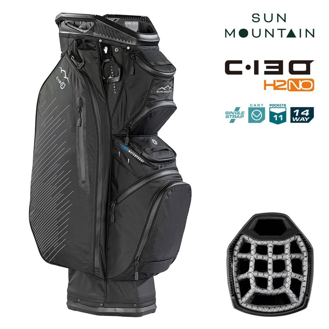 Sun Mountain H2NO C-130 Cart/Trolley Bag 14-Way - Black - zipped storage pockets