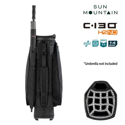 Sun Mountain H2NO C-130 Cart/Trolley Bag 14-Way - Black - rear view with carry strap