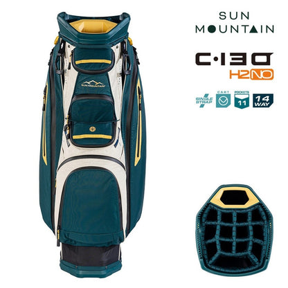 Sun Mountain H2NO C-130 Cart/Trolley Bag 14-Way - Black/Pond/Sand - zipped pockets