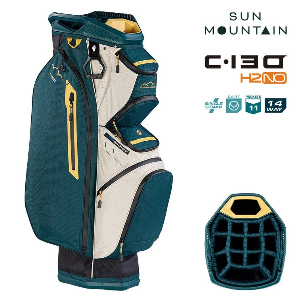 Sun Mountain H2NO C-130 Cart/Trolley Bag 14-Way - Black/Pond/Sand - zipped storage pockets