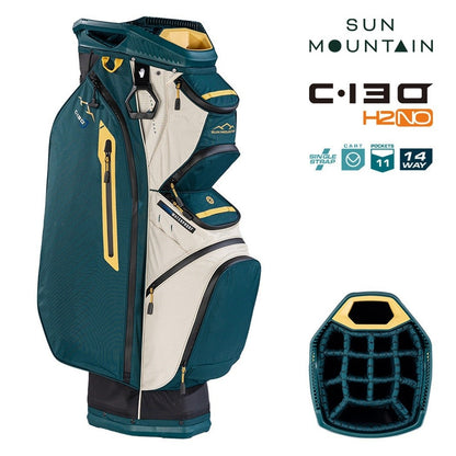 Sun Mountain H2NO C-130 Cart/Trolley Bag 14-Way - Black/Pond/Sand - zipped storage pockets