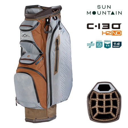 Sun Mountain H2NO C-130 Waterproof 14-Way Trolley Golf Bag - Leather/Shadow/Otter - with features