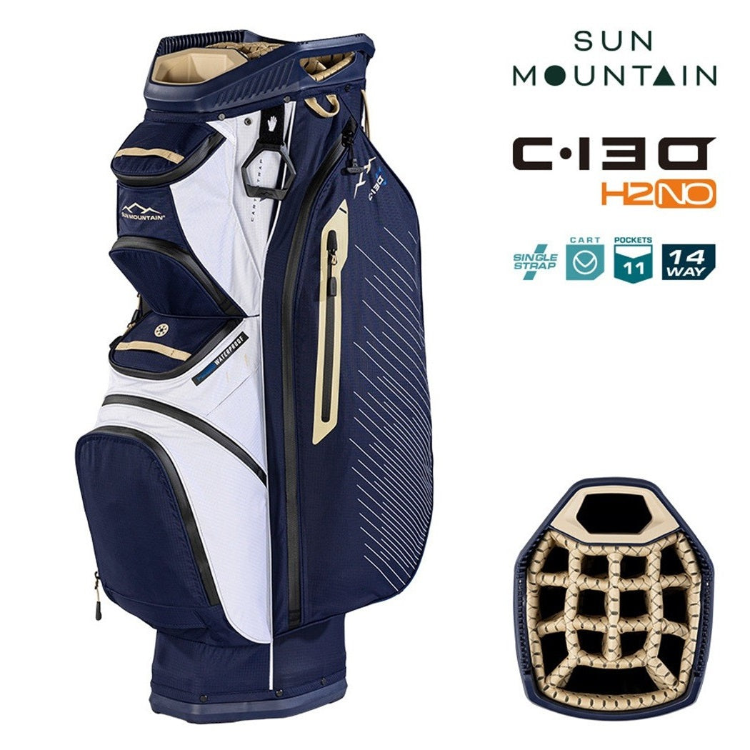 Sun Mountain H2NO C-130 Cart/Trolley Bag 14-Way - Navy/Gold/White - with features