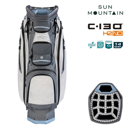 Sun Mountain H2NO C-130 Cart/Trolley Bag 14-Way - Nickel/Platinum/Ash - zipped pockets