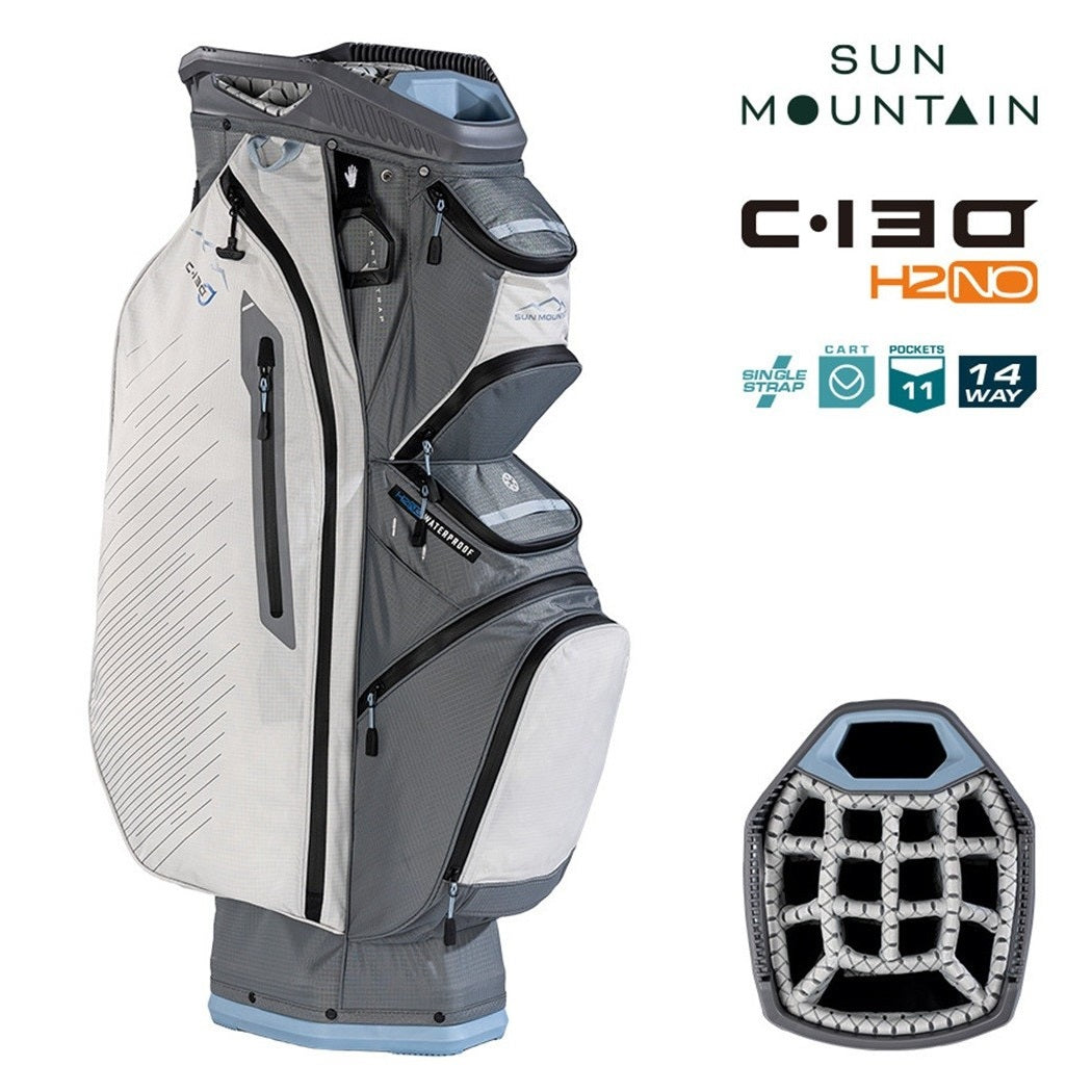 Sun Mountain H2NO C-130 Cart/Trolley Bag 14-Way - Nickel/Platinum/Ash - zipped storage pockets