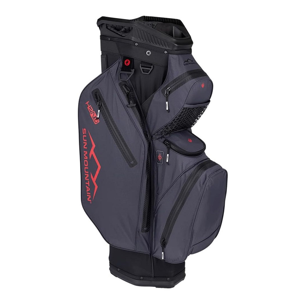 Sun Mountain H2NO Staff Cart Golf Bag - Black/Steel/Red - storage pockets