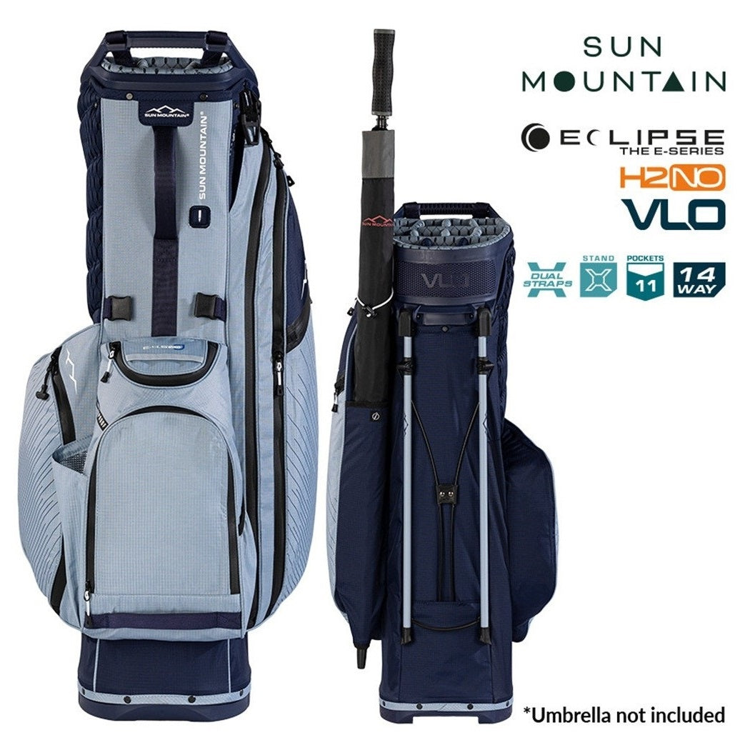 Sun Mountain Eclipse E3.5 4-Way Carry/Stand Golf Bag - Navy/Ash - front and rear views