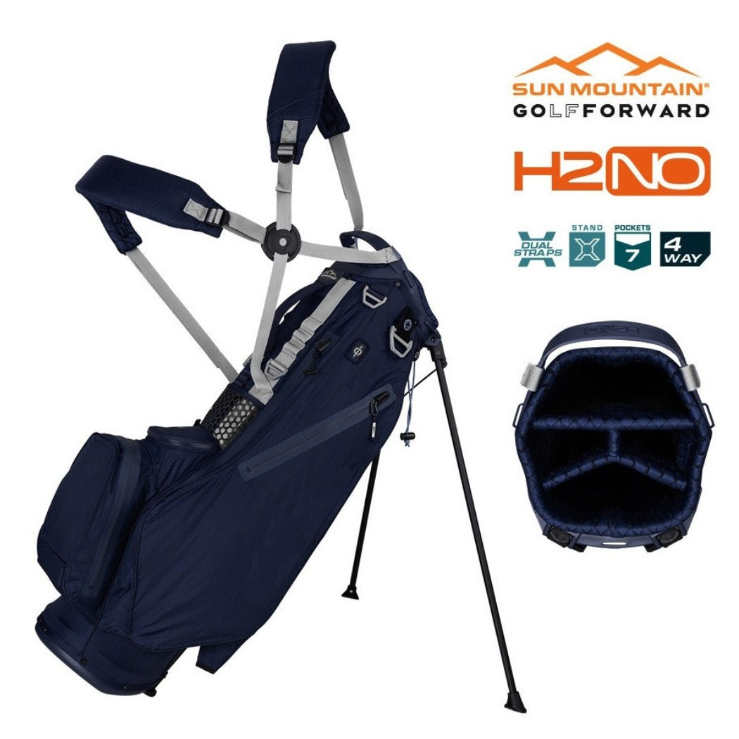 Sun Mountain H2NO LiteSpeed Waterproof 4-Way Stand Bag (No Logo) - Navy - with features