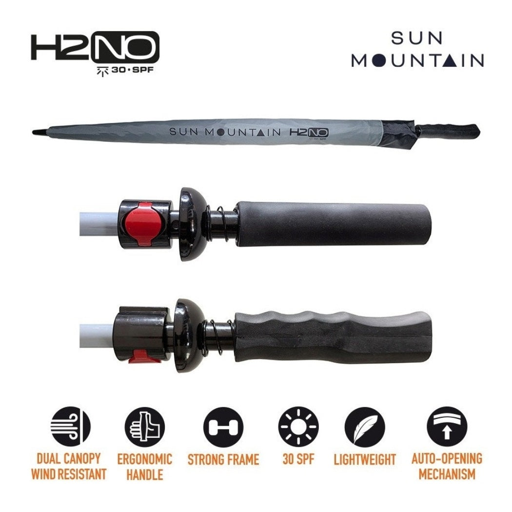 Sun Mountain H2NO Golf Umbrella - Black/Cadet - with protective cover and handle views