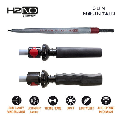 Sun Mountain H2NO Golf Umbrella - Garnet/Cadet - with protective cover and handle views