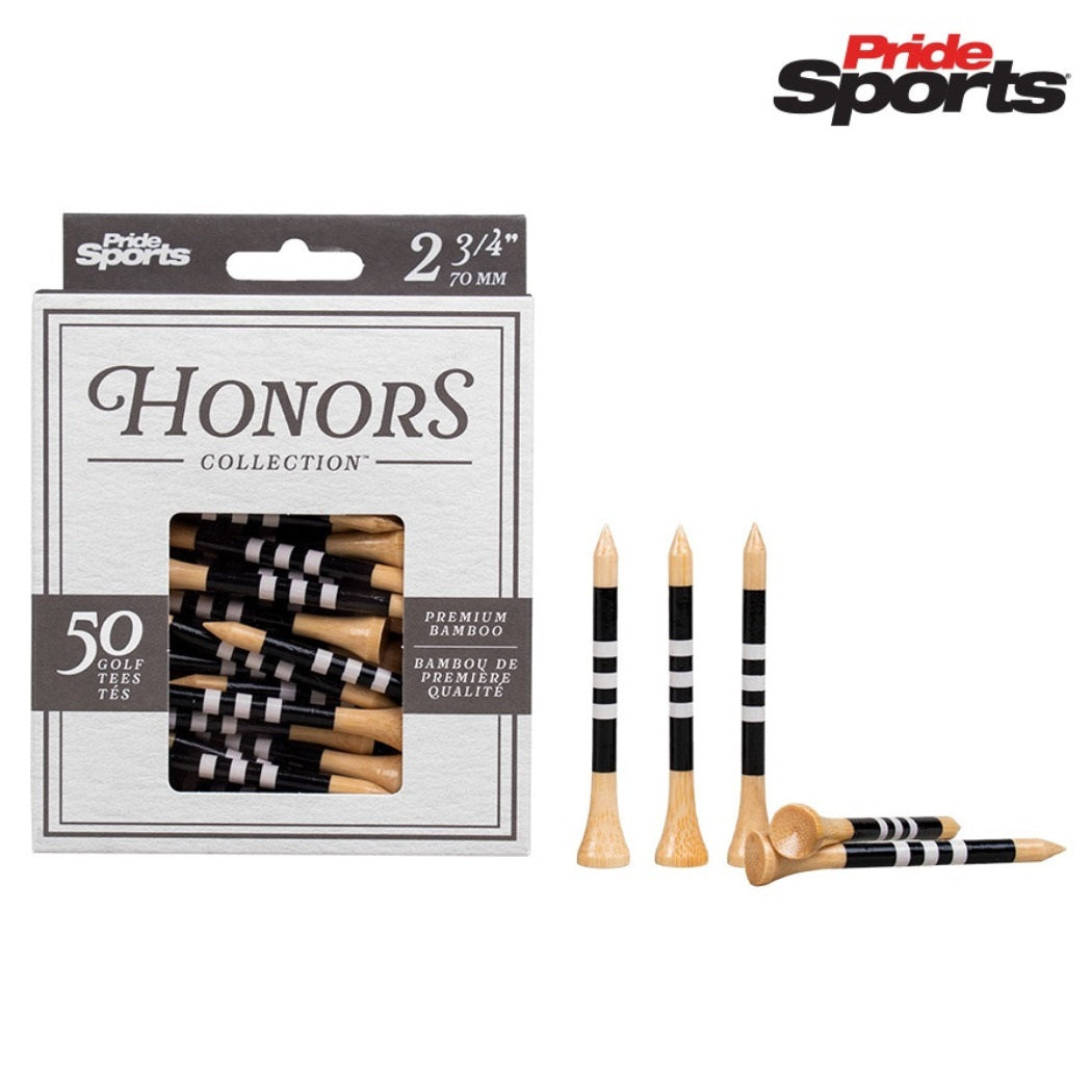 Pride Sports Honors Collection - 70mm Bamboo Golf Tees - Black/White - with packaging