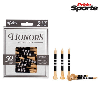Pride Sports Honors Collection - 70mm Bamboo Golf Tees - Black/White - with packaging