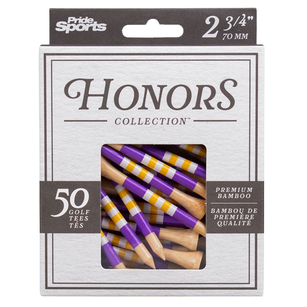 Pride Sports Honors Collection - 70mm Bamboo Golf Tees - Purple/Yellow