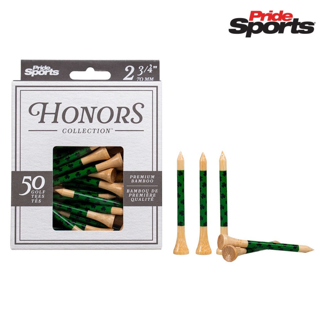 Pride Sports Honors Collection - 70mm Bamboo Golf Tees - Shamrock - with packaging
