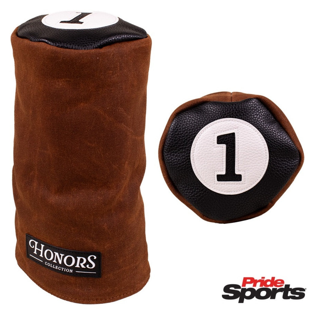 Pride Sports Honors Collection Canvas Golf Headcovers - Barrel Driver Brown - front and top views