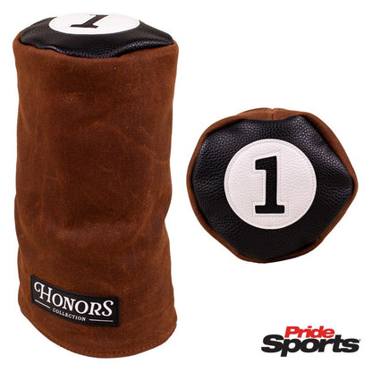 Pride Sports Honors Collection Canvas Golf Headcovers - Barrel Driver Brown - front and top views