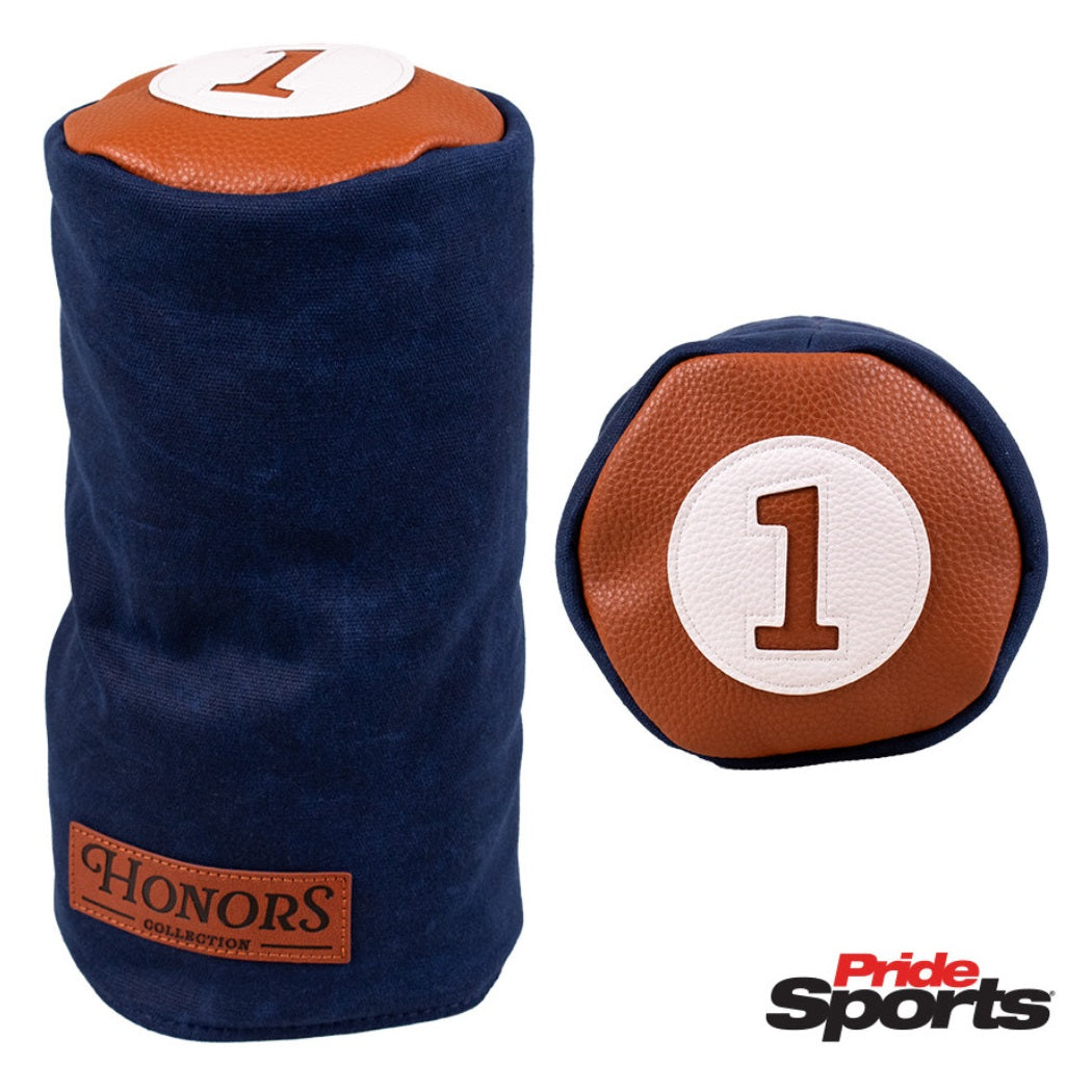 Pride Sports Honors Collection Canvas Golf Headcovers - Barrel Driver Navy - front and top views