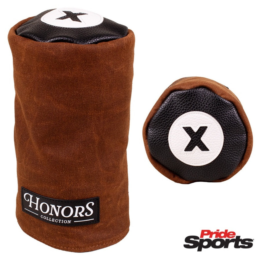Pride Sports Honors Collection Canvas Golf Headcovers - Barrel Fairway Brown - front and top views
