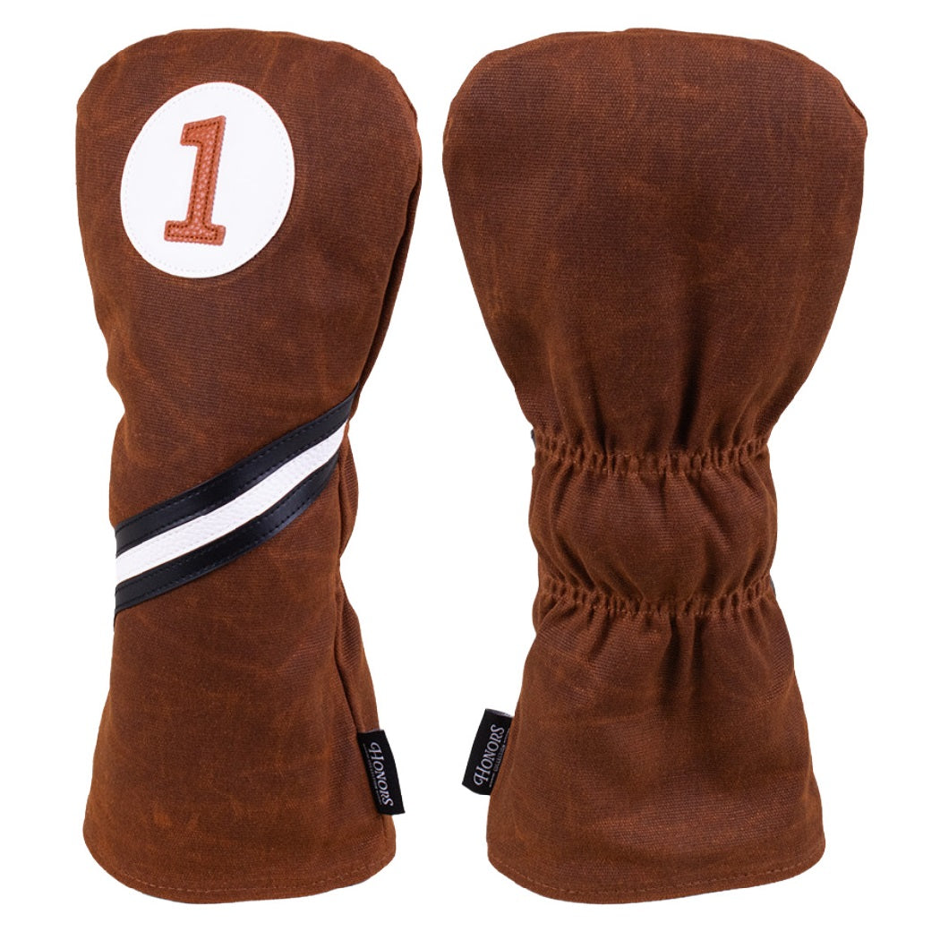 Pride Sports Honors Collection Canvas Golf Headcovers - Traditional Driver Brown - front and rear views