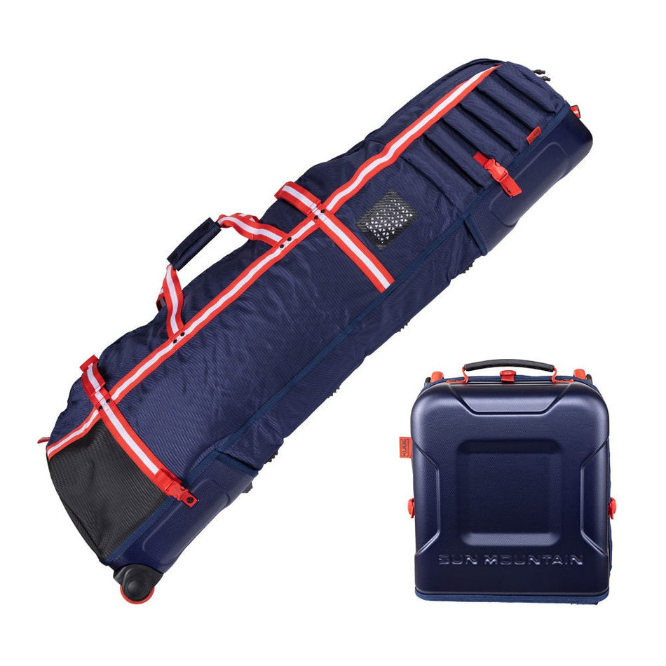 Sun Mountain Kube Golf Travel Cover in Navy/White/Red – front view