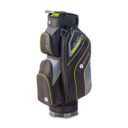 Motocaddy Lite Series 2026 golf trolley bag Black/Lime front view with pockets