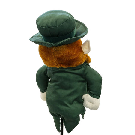Rear view of the Longridge Leprechaun driver headcover showing green hat and coat