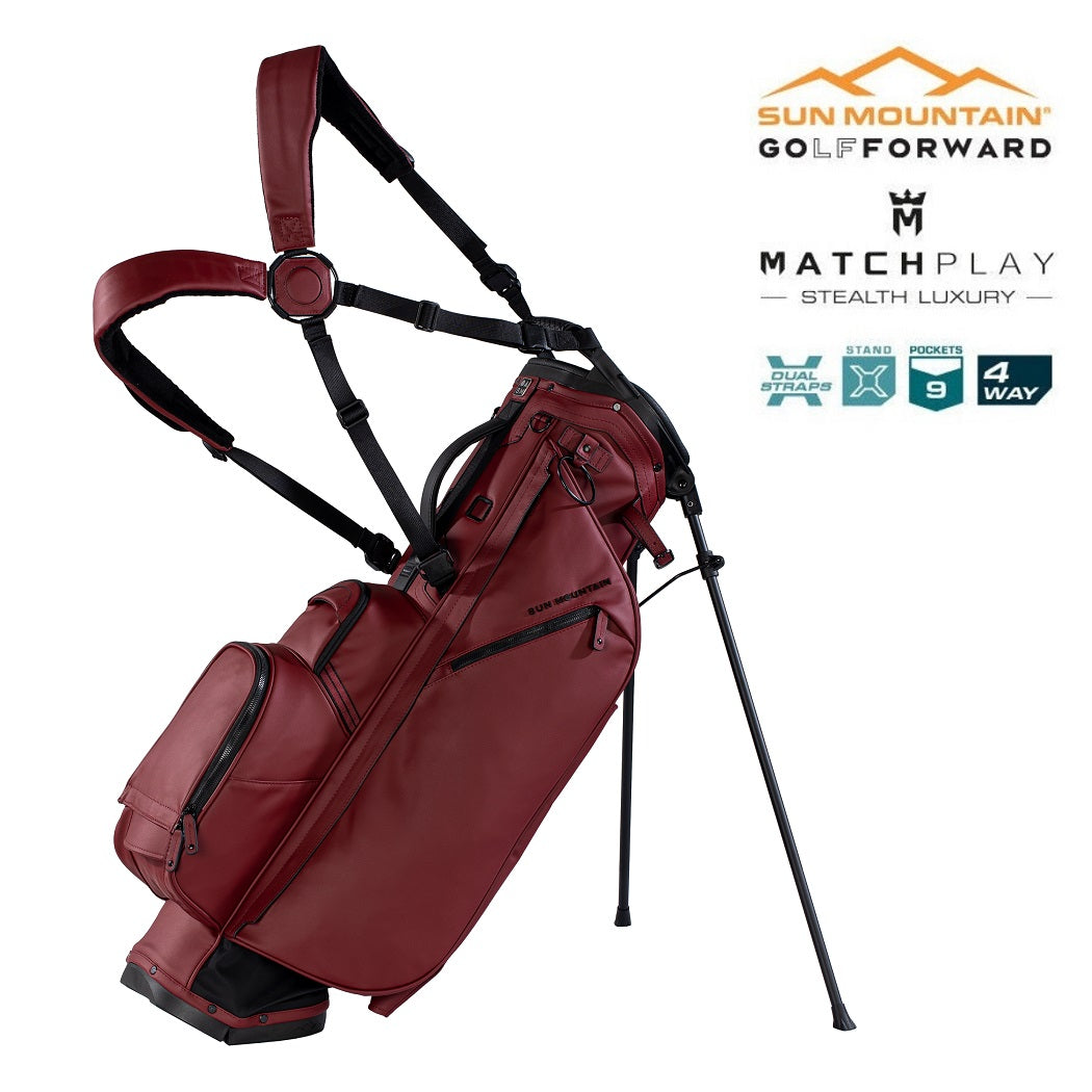 Sun Mountain Matchplay 4-Way Duravinyl Stand/Carry Golf Bag – Merlot - with features