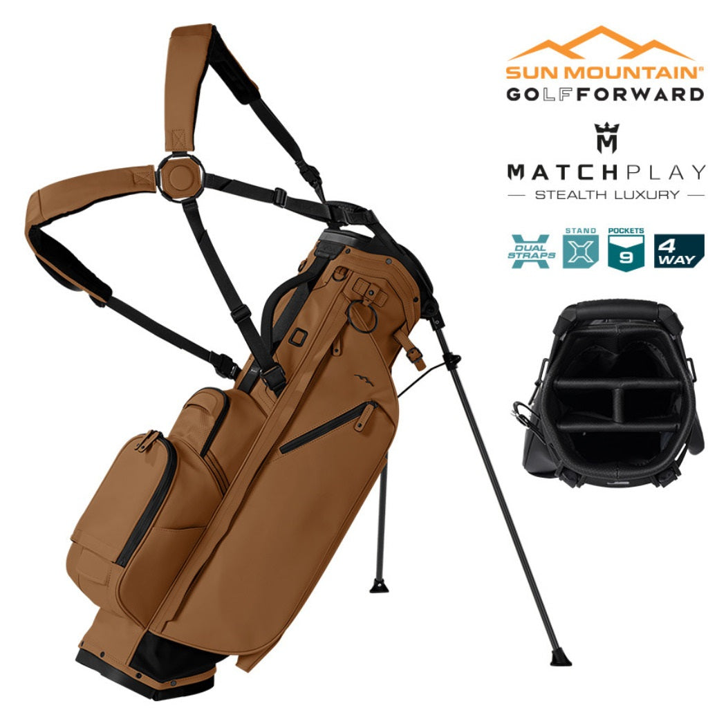 Sun Mountain Matchplay 4-Way Carry/Stand Bag - Clay/Black - features include dual straps, stand, nine pockets and 4-way top
