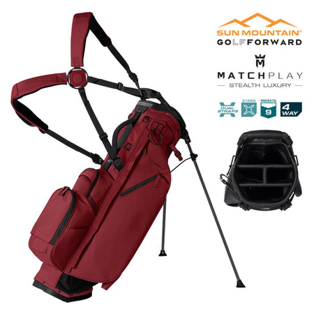 Sun Mountain Matchplay 4-Way Carry/Stand Bag - Merlot - features include dual straps, stand, nine pockets and 4-way top