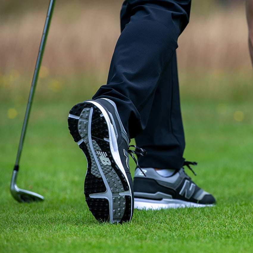 New Balance Men`s 997 SL Spikeless Golf Shoes - Black/Grey - lifestyle image