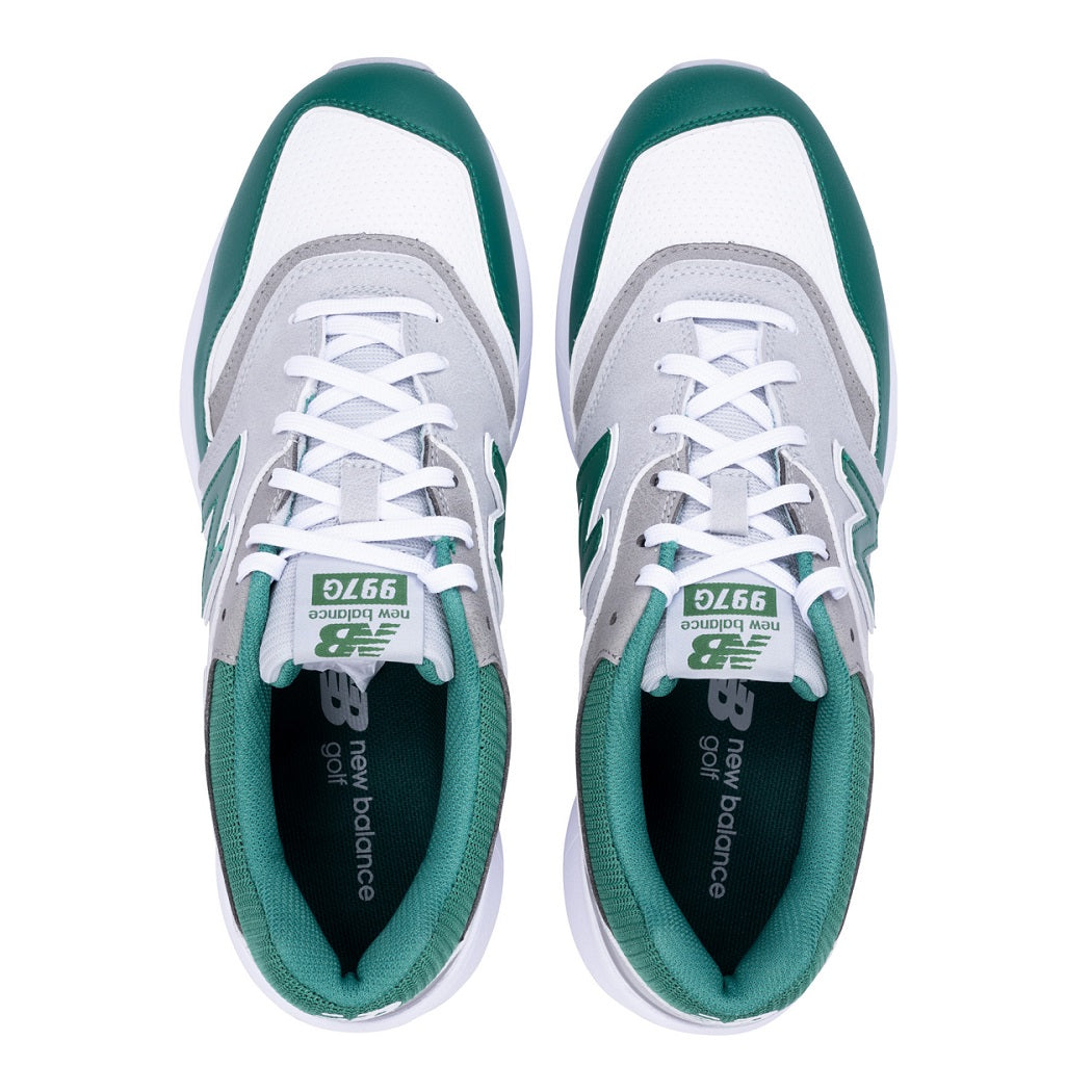 New Balance Men`s 997 SL Spikeless Golf Shoes - Grey/Green - overhead view
