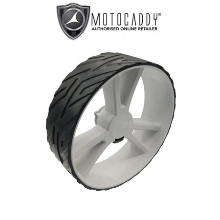 Motocaddy Golf Replacement Trolley Rear Wheel 16 - Silver - with Motocaddy logo