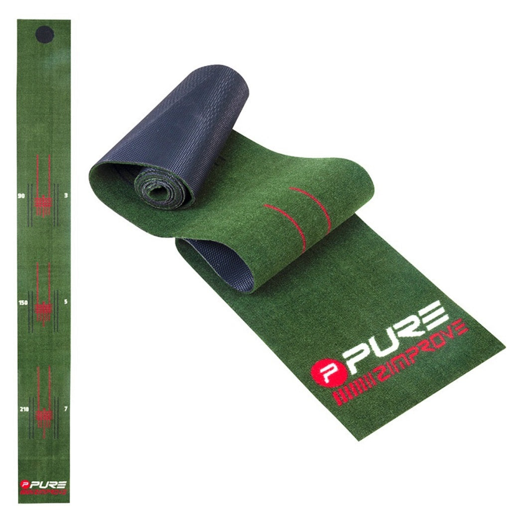 Pure2Improve Perfect Stroke Putting Mat (275x30cm) - flat and rolled up