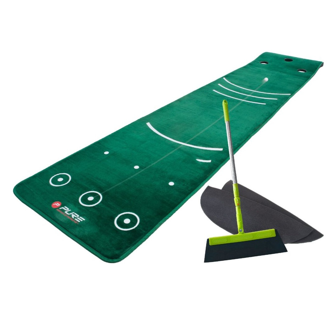 Pure2Improve Dual Grain Putting Mat (335x70cm) With Broom and Contour Pads - included items