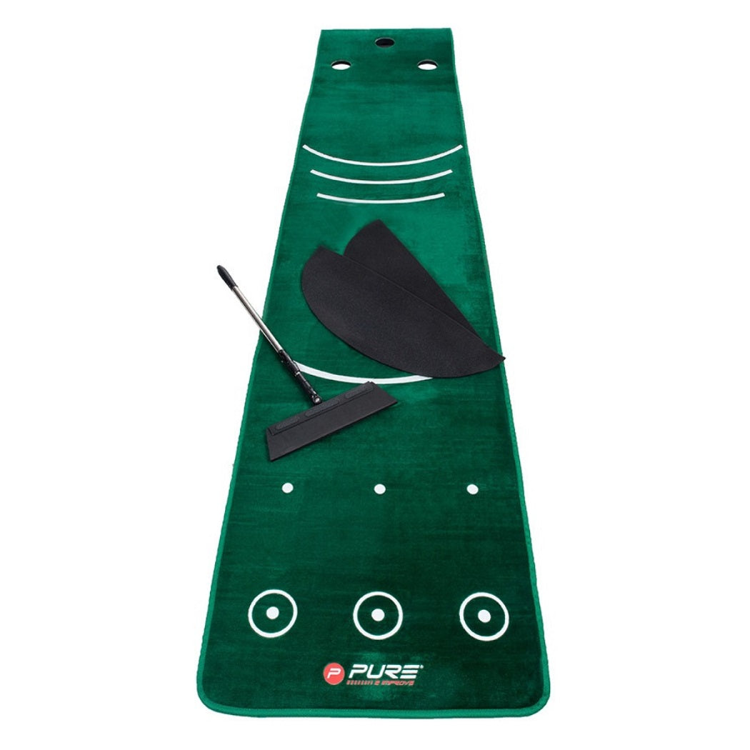 Pure2Improve Dual Grain Putting Mat (335x70cm) With Broom and Contour Pads - rolled out