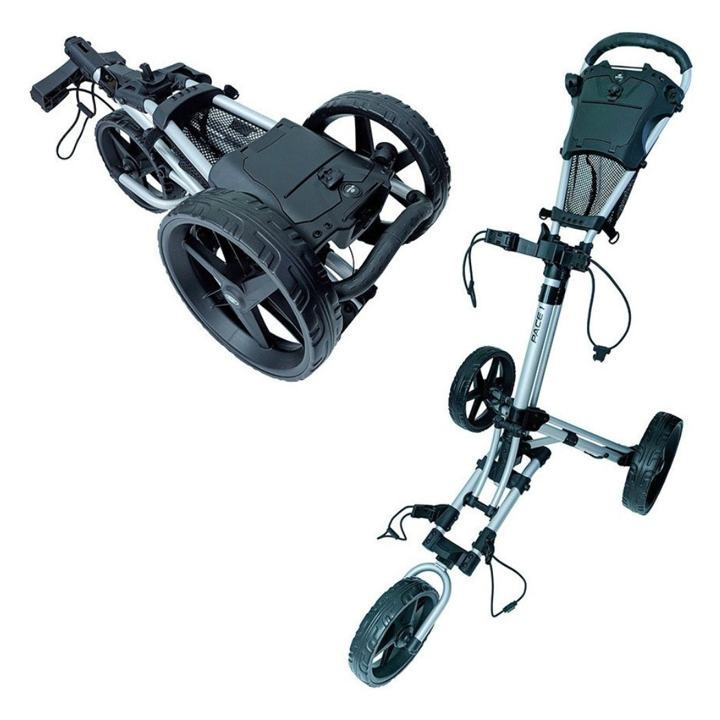 Skymax PACE 1 Golf Trolley - 3-Wheel Push Cart  - Silver folded