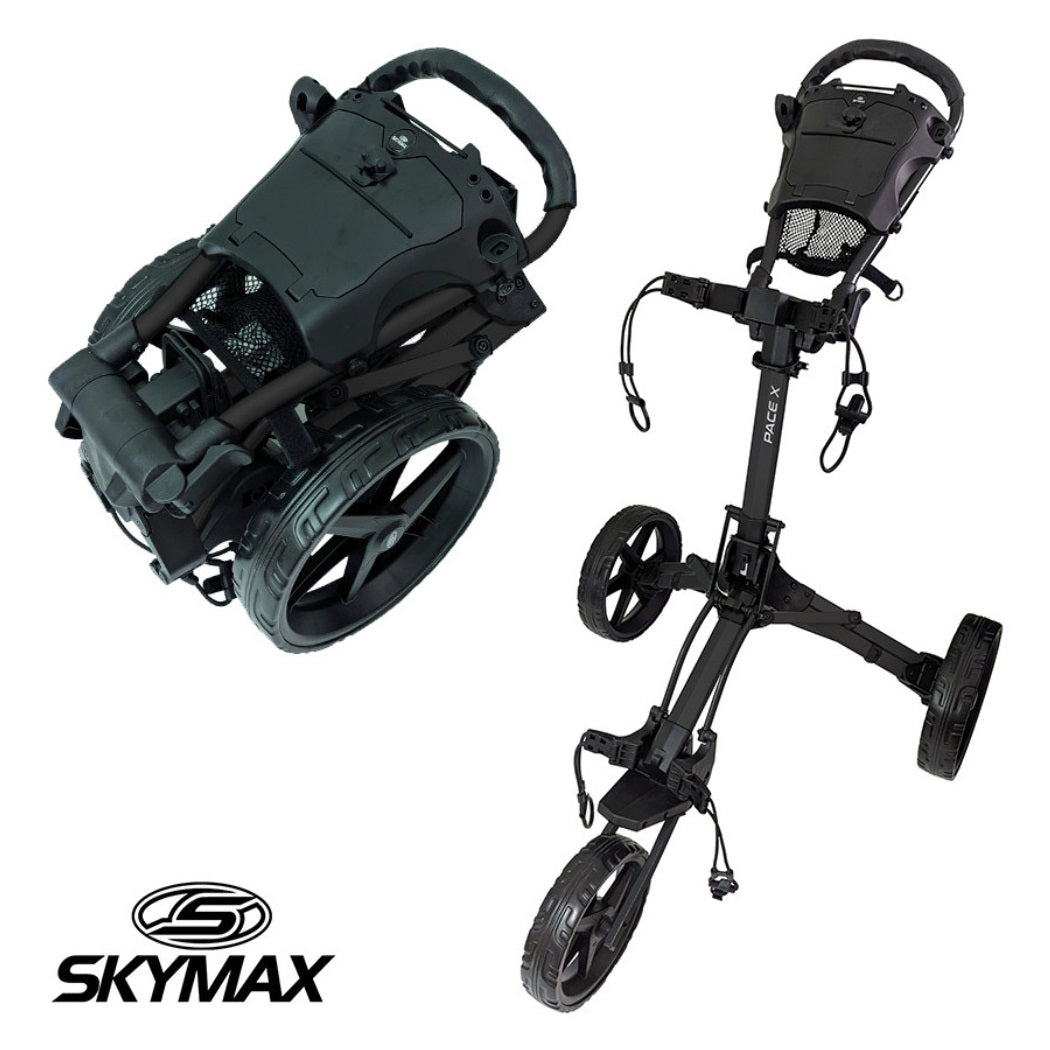 Skymax PACE X Golf Trolley - Black - folded and unfolded