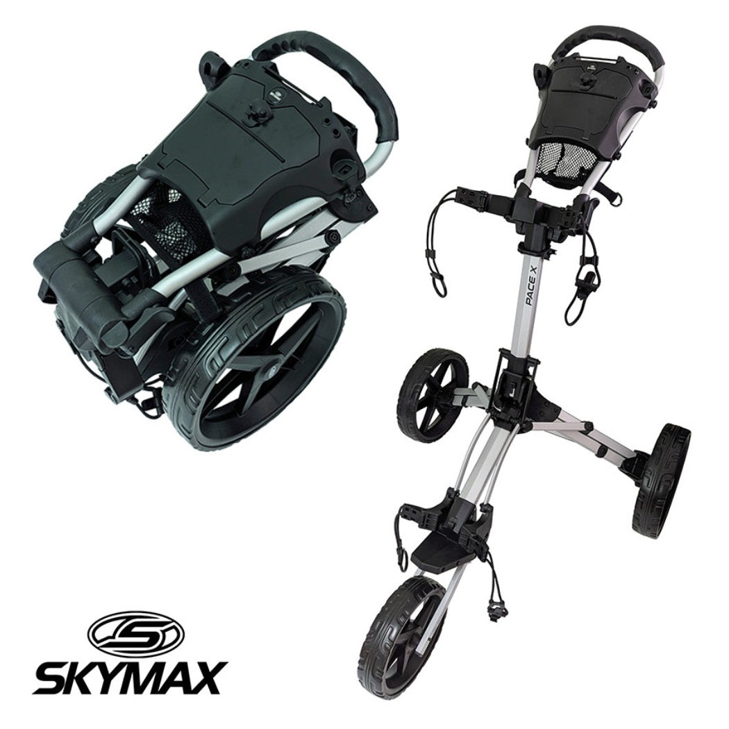 Skymax PACE X Golf Trolley - Silver - folded and unfolded