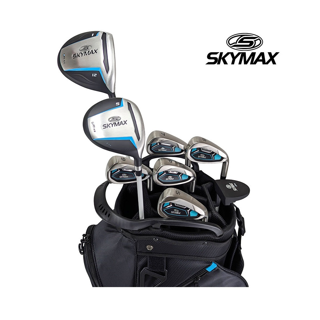 Skymax Golf Ladies Package Set close up of woods irons and putter in a black cart bag