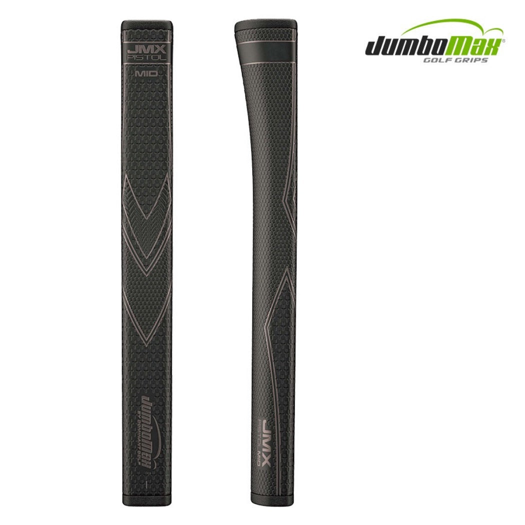 JumboMax Pistol Mid Putter Grip - Black/Black - front and side views