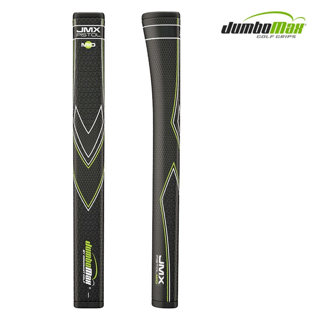 JumboMax Pistol Mid Putter Grip - Black/White/Green - front and side views