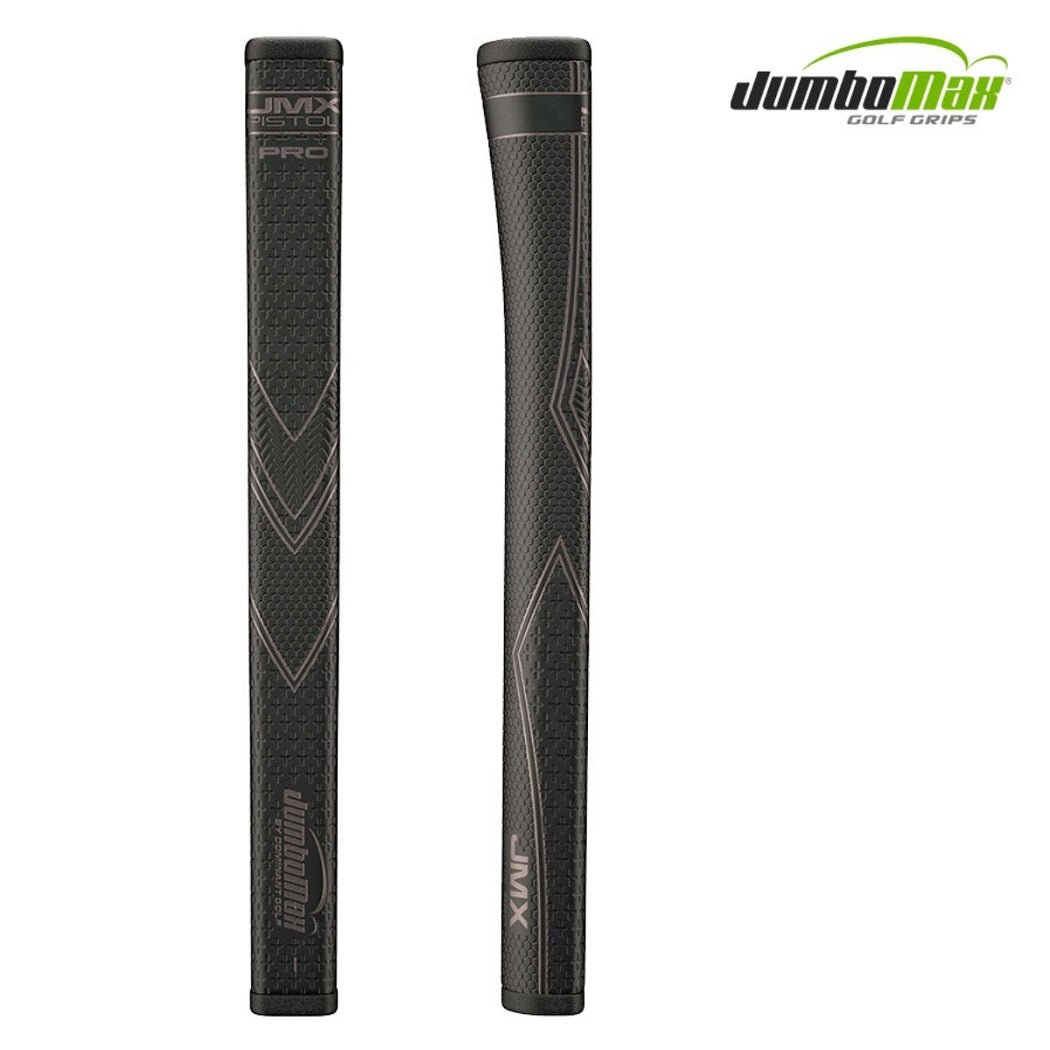 JumboMax Pistol Pro Putter Grip - Black/Black - front and side views