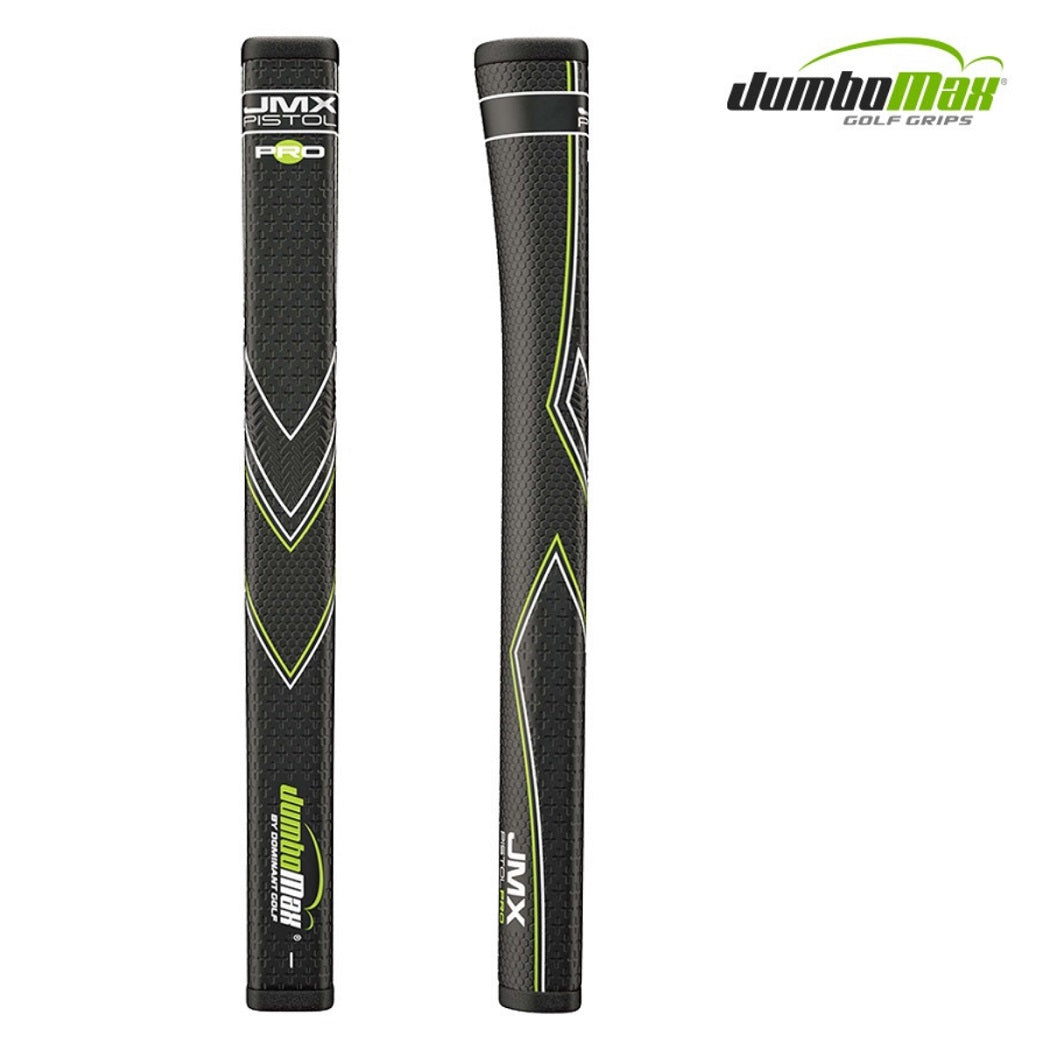JumboMax Pistol Pro Putter Grip - Black/White/Green - front and side views